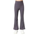 thumbnail image 1 of nerohusy Girls Flare Pants Summer Elastic High Waisted Yoga Pants Casual Solid Color Athletic Sports Full Length Pants Gray,12-13Years, 1 of 9