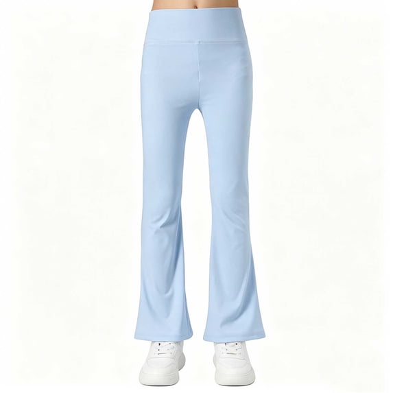 nerohusy Girls Flare Pants Summer Elastic High Waisted Yoga Pants Casual Solid Color Athletic Sports Full Length Pants Light Blue,7-8Years