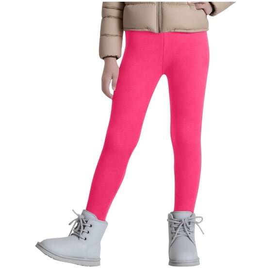 nerohusy Girls Fleece Lined Leggings Fall Winter Boys Elastic Waisted Stretchy Legging Casual Warm Yoga Workout Running Tight Hot Pink,3 Years