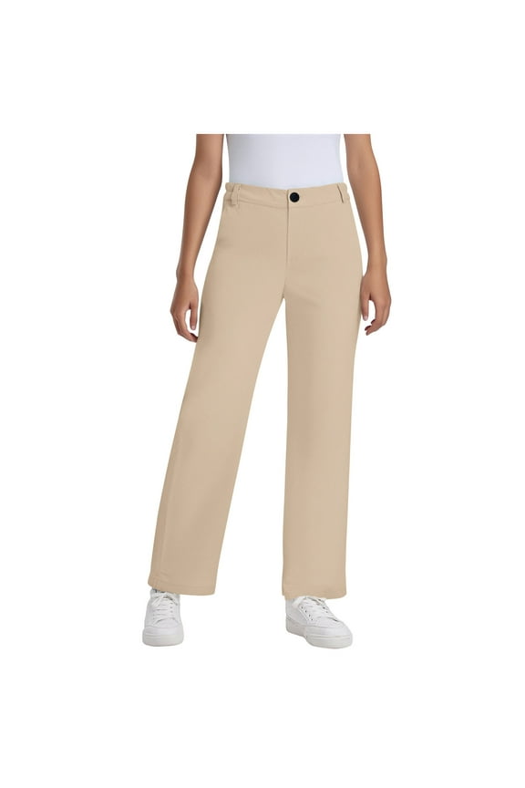 Girls School Uniform Pants Stretch Uniform Pants Kids Casual Flat Front Dress Pants High Waisted Straight Leg Preppy School Unifrom Khaki,150