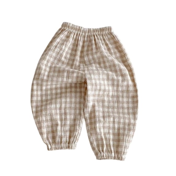 nerohusy Girls Striped Pants Boys Elastic High Waisted Drawstring Long Pants Casual Cute Cotton Linen Loungewear Pants Khaki,2 Years