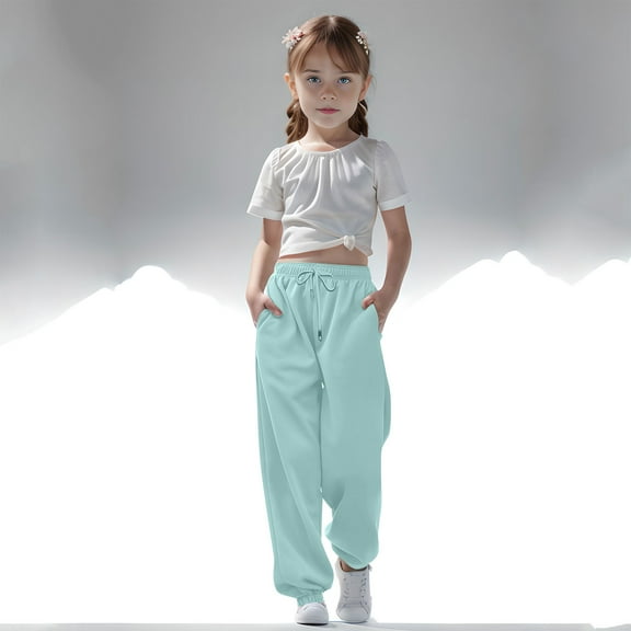 nerohusy Girls Sweatpants Fall Fashion Back to School Clothes Youth Cute Preppy Baggy High Waisted Cinch Bottom Jogger Pants Mint Green,11 Years