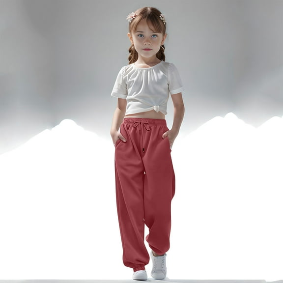 nerohusy Girls Sweatpants Fall Fashion Back to School Clothes Youth Cute Preppy Baggy High Waisted Cinch Bottom Jogger Pants Wine,7 Years