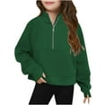 thumbnail image 1 of nerohusy Girls Sweatshirt Zip Up Cropped Sweatshirts Long Sleeve Tops Fall Kids Quarter Zip Fleece Pullover with Thumb Hole Army Green,7 Years, 1 of 5