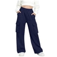 thumbnail image 1 of nerohusy Girls Wide Leg Cargo Sweatpants Baggy Elastic Waist Athletic Pants with Multi Pockets Casual Loose Pull On Outdoor Pants Navy,5-6 Years, 1 of 6