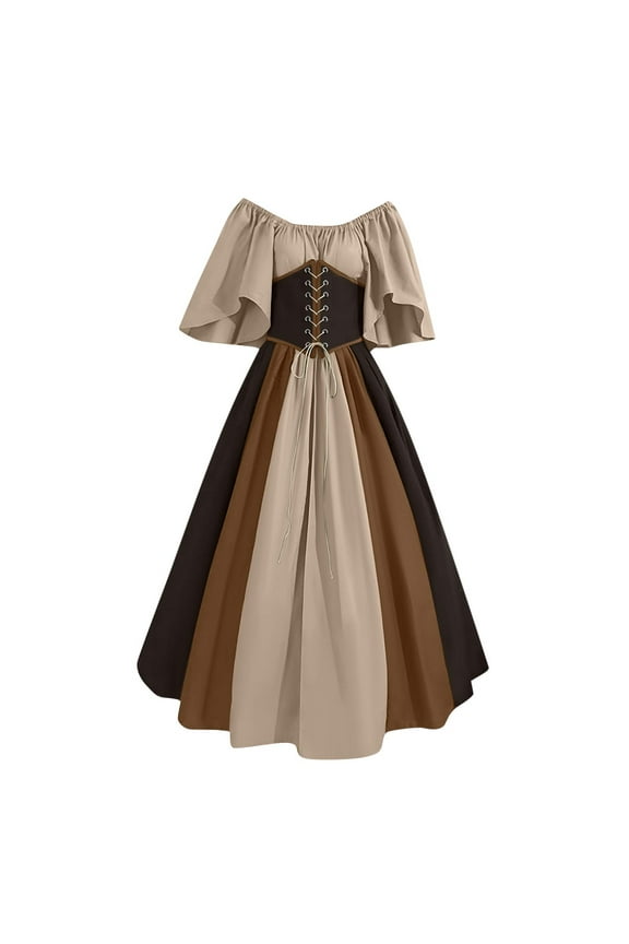 Gothic Dresses for Women Renaissance Medieval Dress Trumpet Sleeves Gothic Clothes Plus Size Halloween Dresses 2025 Coffee,XXXL