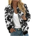 thumbnail image 1 of nerohusy Graphic Bomber Jackets for Women Zip Up Lightweight Fall Jacket Trendy Casual Stand Collar Short Baseball Outwear Varsity Coats Gray,L, 1 of 5