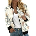 thumbnail image 1 of nerohusy Graphic Bomber Jackets for Women Zip Up Lightweight Fall Jacket Trendy Casual Stand Collar Short Baseball Outwear Varsity Coats Khaki,XXL, 1 of 5