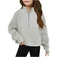 thumbnail image 1 of nerohusy Half Zip Pullover Girl Sweatshirt Cropped Sweatshirts Long Sleeve Tops Kids Quarter Zip Fleece Sweater with Thumb Hole Gray,9 Years, 1 of 5