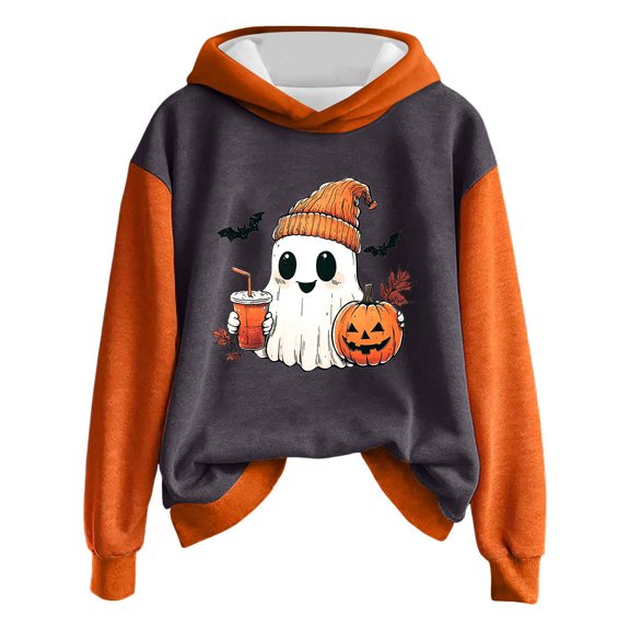 nerohusy Halloween Ghost Hooded Sweatshirts for Women Spooky Season Sweatshirt Lightweight Halloween Graphic Crewneck Pullover 2025 Gray,M