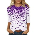 thumbnail image 1 of nerohusy Halloween Shirts for Women Funny Bats Printed Graphic Sweatshirts 3/4 Length Sleeve Tunic Tops Halloween Costume Gifts Blouse Purple,XXXL, 1 of 5