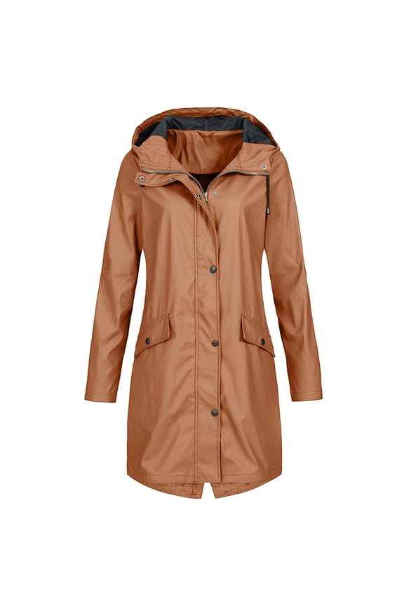 Hooded Rain Coats for Women Waterproof Long Rain Jacket Travel Lightweight Midi Windbreaker Outdoor Hooded Trench Coat 2025 Coffee,XL