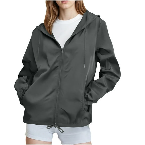 nerohusy Insulated Waterproof Rain Jacket Women Windbreaker Jackets Outdoor Travel Hiking Lightweight Package Zip Up Rain Coat Dark Gray,L