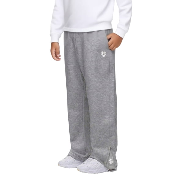 nerohusy Kids Athletic Long Pants Fall Boys Slightly Flared Elastic Waisted Pants Side Split Zipper Pants with Pockets Dark Gray,14-15 Years