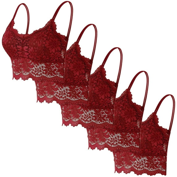 nerohusy Lace Bra for Women 5 Pcs Lace Bralette for Women V Neck Lace Camisole Adjustable Spaghetti Strap Crop Top Half Top