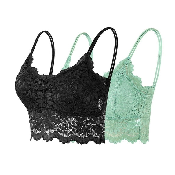 nerohusy Lace Bras for Women Push Up Solid Strap Wrap Hollow Out Bras Underwear Comfy Cami Bralettes Spaghetti Lingerie Bra Pack of 2