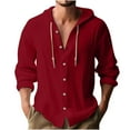 thumbnail image 1 of nerohusy Linen Hoodie Men Lightweight Mexican Guayabera Button Up Beach Summer Hoodie Travel Long Sleeve Hawaiian Shirts Red,XXL, 1 of 5