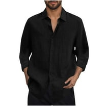 nerohusy Linen Long Sleeve Shirts for Men Casual Button Down Shirt Summer Beach Shirts Loose Fit Lightweight Hawaiian Vacation Tops Black,M