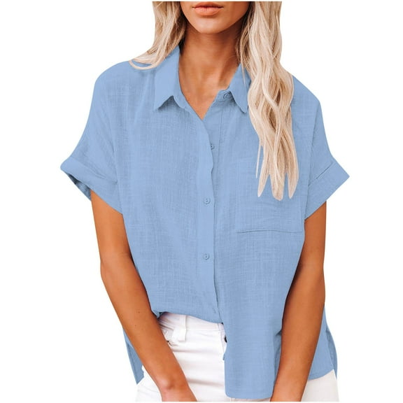 nerohusy Linen Shirts Women,Plus Size Button Down Shirt Women Cotton Linen Short Sleeve Blouses V Neck Collared Button Up Gauze Shirts Summer Beach Tops 2025 Purple,S