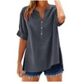 thumbnail image 1 of nerohusy Linen Shirts for Women Summer 2025 Short Sleeve V Neck Button Down Tops Plus Size Dressy Casual Oversized Tshirts Gray,XL, 1 of 8