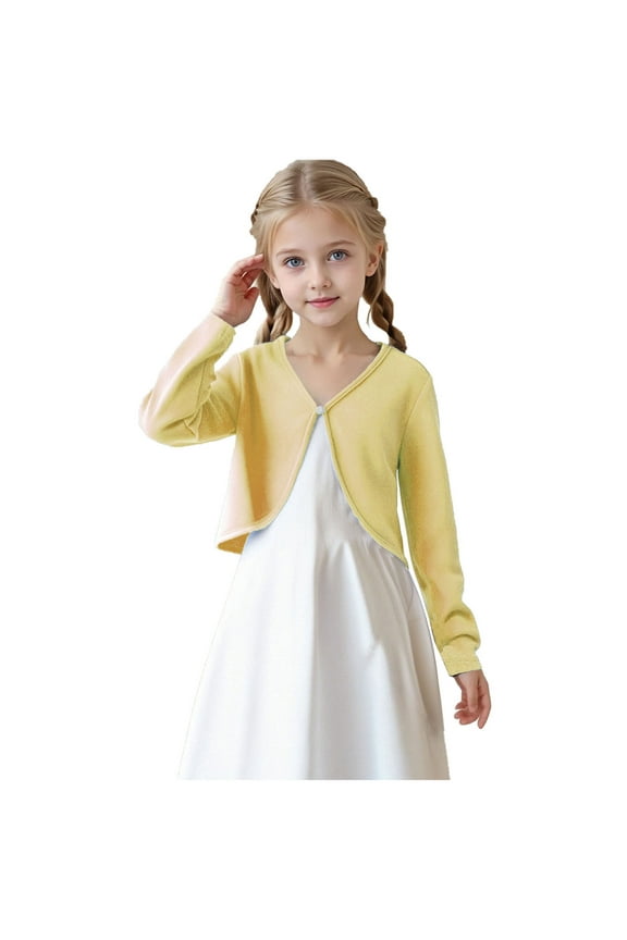 Little Girls Long Sleeve Cardigan Little Girls Cute Dressy Open Front Cardigan Tops Kids Cropped Bolero Shrugs Cover Up Fall Outfits Yellow,9-10 Y