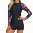 thumbnail image 1 of nerohusy Long Sleeve One Piece Boyleg Swimsuit Women Full Zip Rash Guard Sun Protection Surfing Athletic Bathing Suits,Multicolor,XXL, 1 of 8