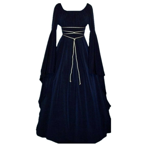 nerohusy Medieval Dress for Women Vintage Renaissance Costumes Pirate Peasant Dresses Gothic Corset Floor Length Halloween Long Dresses 2025 Navy,M
