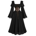 thumbnail image 1 of nerohusy Medieval Dresses for Women Bell Sleeve Square Neck Chiffon Fairy Dress Ruffle Flowy Croset Halloween Costume Outfits 2025 Black,S, 1 of 4