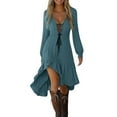 thumbnail image 1 of nerohusy Medieval Halloween Dresses for Women 2025 Sexy Lace V Neck Spaghetti Strap Dress High Low Hem Vintage Cowgirl Outfits Navy,L, 1 of 9