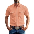 thumbnail image 1 of nerohusy Men Linen Button Down Shirt Cowboy Work Shirts Pearl Snap Cotton Western T-Shirt Summer Lightweight Casual Blouse with Pockets Gold,M, 1 of 6