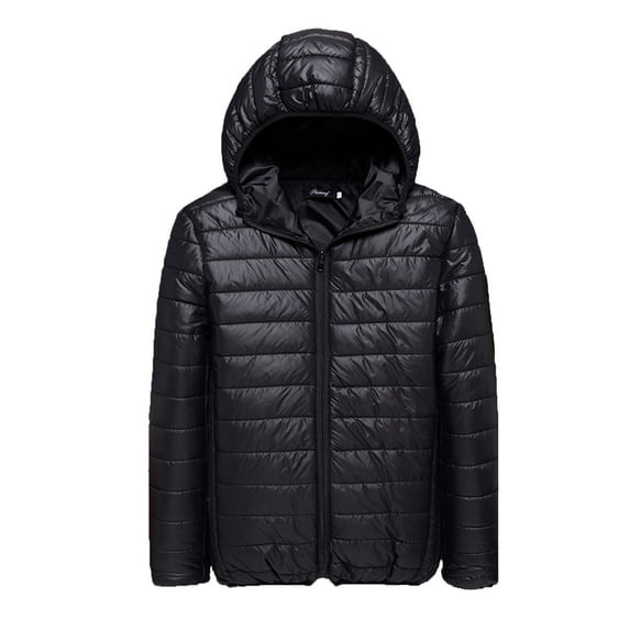 nerohusy Men Puffer Jacket Hooded Lightweight Packable Long Sleeve Full Zip Up Down Jacket Winter Warm Padded Bubble Outwear Coat 2025 Black,XL