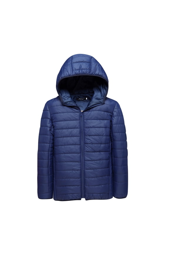 Men Puffer Jacket Hooded Lightweight Packable Long Sleeve Full Zip Up Down Jacket Winter Warm Padded Bubble Outwear Coat 2025 Navy,XL