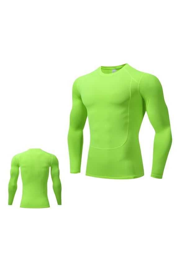 Men's Compression Shirt Stretchy Slim Fit Long Sleeve Athletic Workout T-Shirts Top Active Sport Base Layer Undershirt Green,M