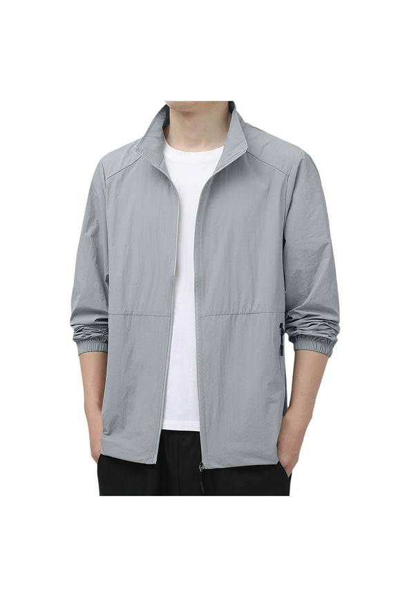 Men's Long Sleeve Sun Protection Shirts Lightweight Casual UPF 50 Windbreaker Jackets Zip up Fishing Camping Shirts Gray,XXL