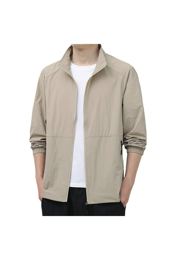 Men's Long Sleeve Sun Protection Shirts Lightweight Casual UPF 50 Windbreaker Jackets Zip up Fishing Camping Shirts Khaki,M