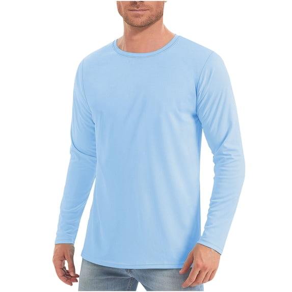 nerohusy Men's Long Sleeve UPF 80+ Shirts Sun Protection UV SPF Shirts Rash Guard Fishing Running Quick Dry Lightweight Light Blue,L