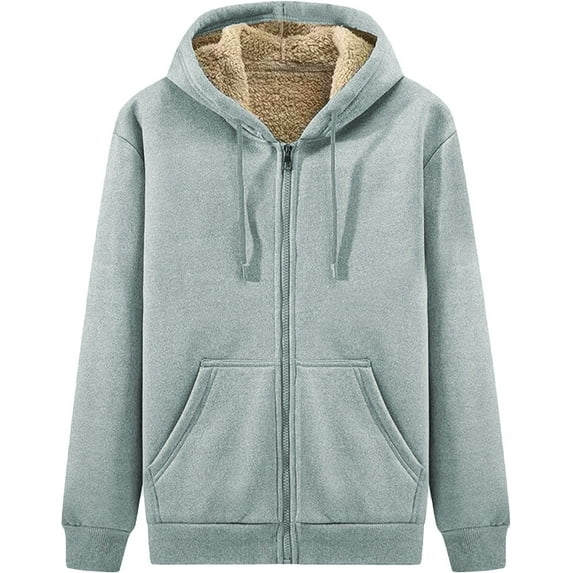 nerohusy Men's Sherpa Sweatshirts Casual Full Zip Up Hoodie Winter Warm Drawstring Fleece Lined Thermal Hooded Sweatshirt Cold Weather Gray,XXL