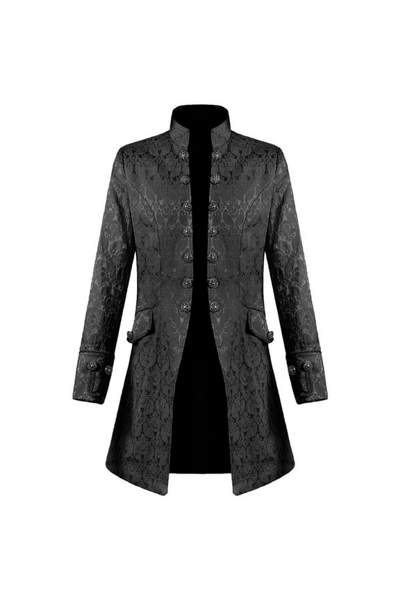 Men's Steampunk Jacket Big and Tall Vintage Jacquard Tailcoat Gothic Long Frock Coat Victorian Uniform Halloween Costume 2025 Black,L