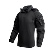 nerohusy Men s Tactical Shirt with Elbow Pads 1/4 Zipper Collar Sweatshirts Long Sleeves Top Military Pullover Combat T-Shirt with Hood Black,L