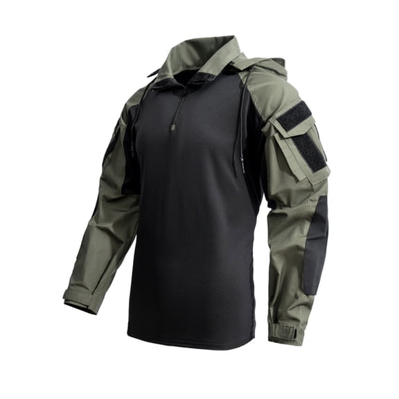 nerohusy Men’s Tactical Shirt with Elbow Pads 1/4 Zipper Collar Sweatshirts Long Sleeves Top Military Pullover Combat T-Shirt with Hood Green,S