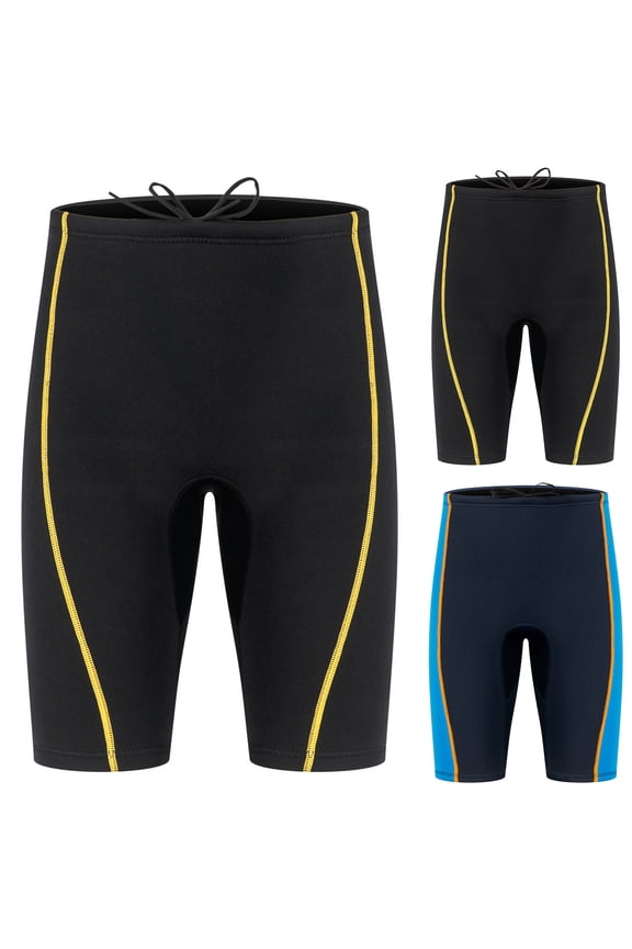 Men's Thermal Surfing Bottoms 1.5MM Neoprene Diving Wetsuit Shorts Elastic Waist Drawstring Short Pants,Black,S