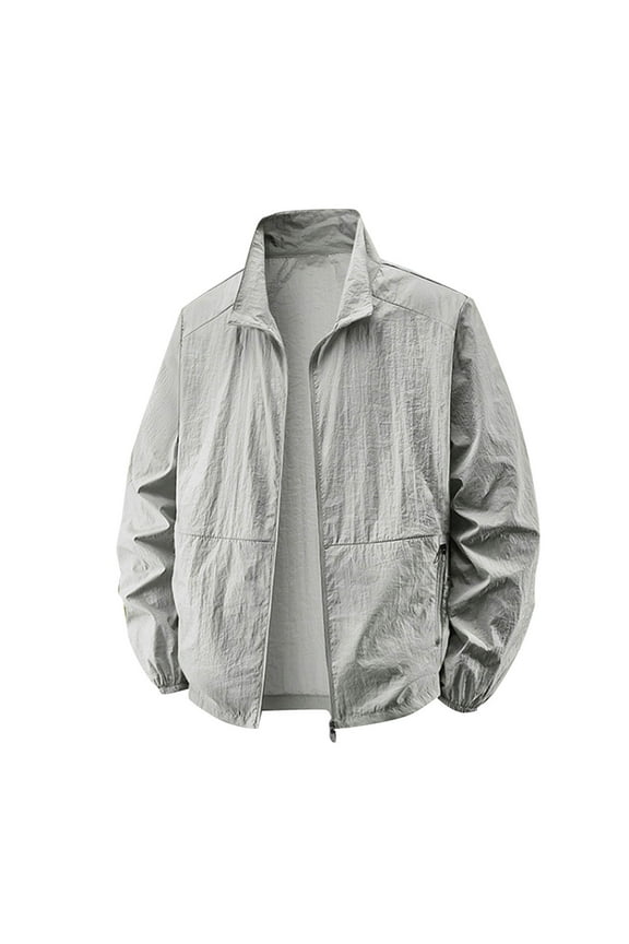 Men's UV Shirt Jacket Quick-Dry UPF 50+ Sun Protective Zip Up Lightweight Jackets Fishing Tops Long Sleeve Summer Wear 2025 Gray,XXXL