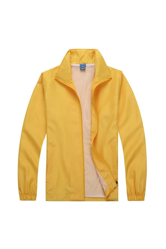 Mens Athletic Zip Up Jacket Lightweight Windbreaker Breathable Hooded Jacket for Outdoor Travel Hiking Yellow,XXL