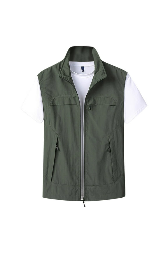 Mens Casual Lightweight Travel Vests Utility Safari Work Vest Zip up Sleeveless Jackets for Outdoor Travel Hiking Fishing Army Green,XXL