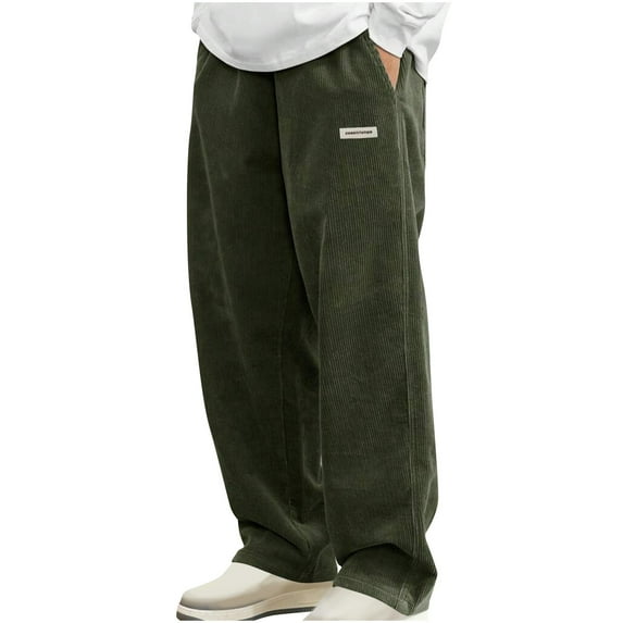 nerohusy Mens Corduroy Pants Loose Elastic Waist Open Bottom Sweatpants Baggy Drawstring Wide Leg Lounge Pants with Pockets 2025 Army Green,XL