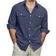 thumbnail image 1 of nerohusy Mens Cotton Linen Long Sleeve Shirt Button Down Shirts Summer Beach Shirts with Pockets Loose Casual Shirts Vacation Tops Dark Blue,XXL, 1 of 9