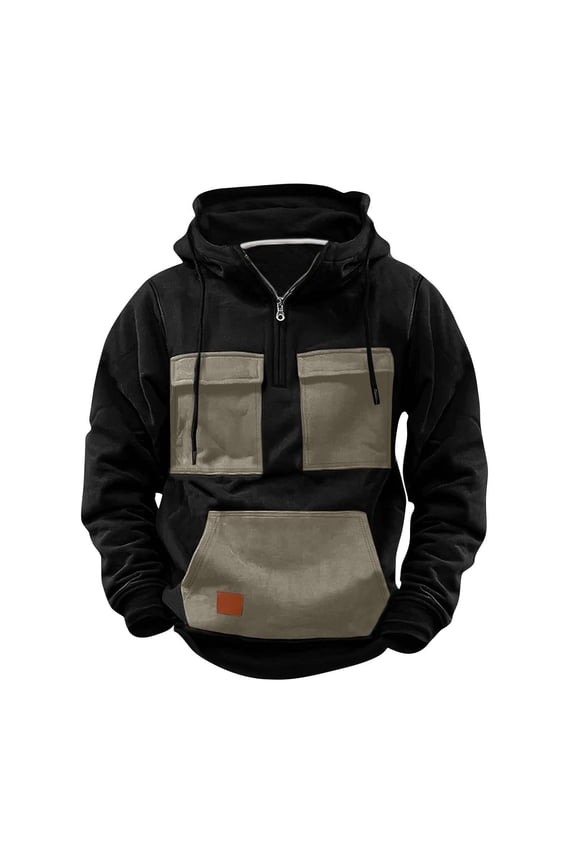 Mens Quarter Zip Pullover Hoodie Long Sleeve Cargo Pullover Fleece Tactical Jacket Sweatshirt Vintage Workout Hoodies Khaki,XXL