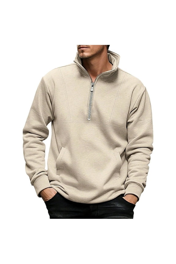 Mens Quarter Zip Up Pullover Lightweight Mock Neck Half Zipper Sweatshirt Casual Active Long Sleeve Polo Sweater Shirt 2025 Beige,S