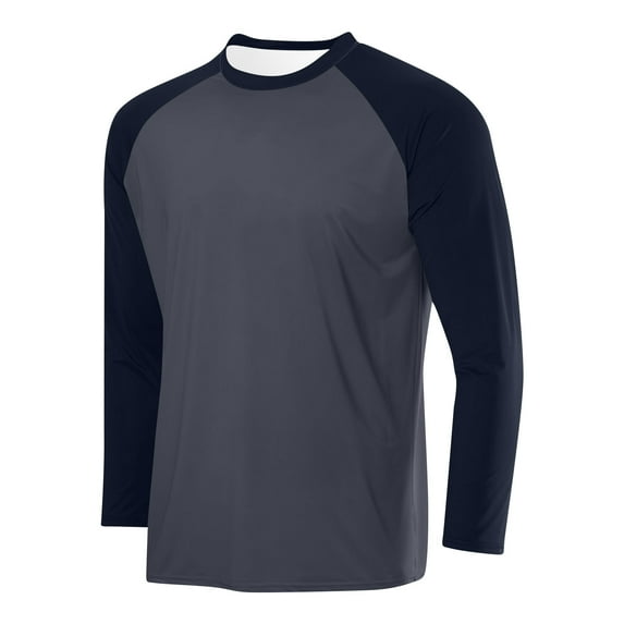 nerohusy Mens Raglan Long Sleeve Baseball Shirts Pullover Lightweight Crewneck Mesh Shirt Breathable Moisture Wicking Workout Undershirt Dark Gray,S