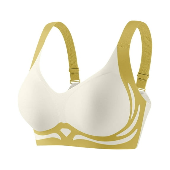 nerohusy Minimizer Bras for Women Full Coverage Wireless No Underwire Push Up Seamless Bras Adjustable Support Anti Sagging 2025 Yellow,XXXXL